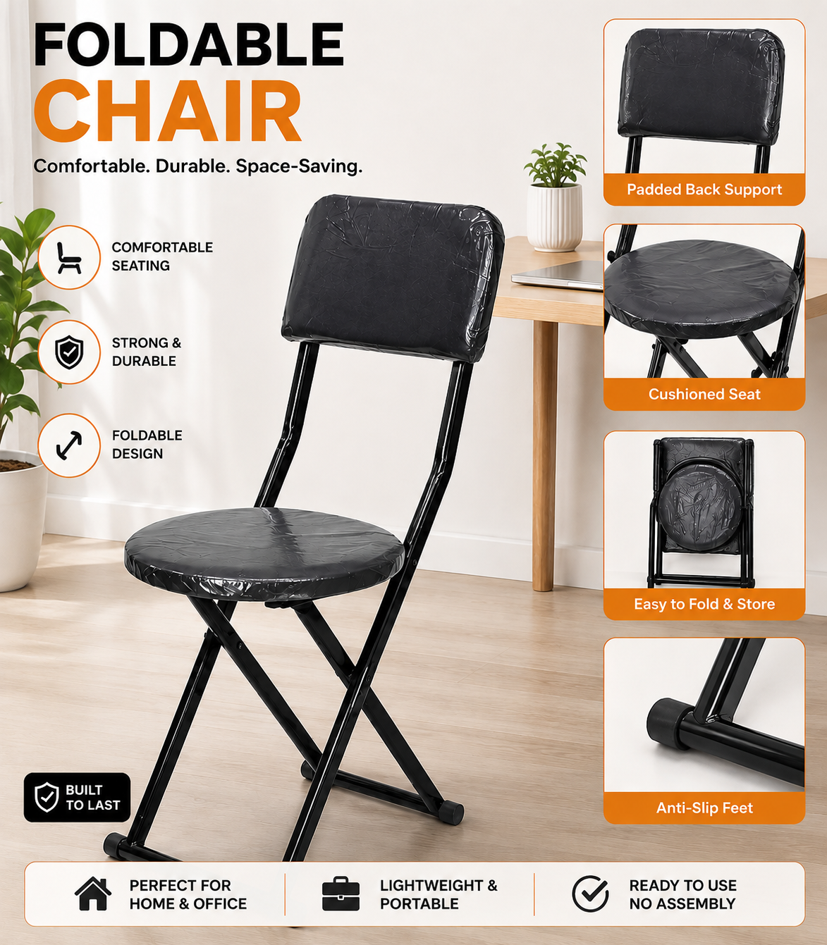 Premium Folding Chair with comfortable back support 35x13 (Seat height 17) inches