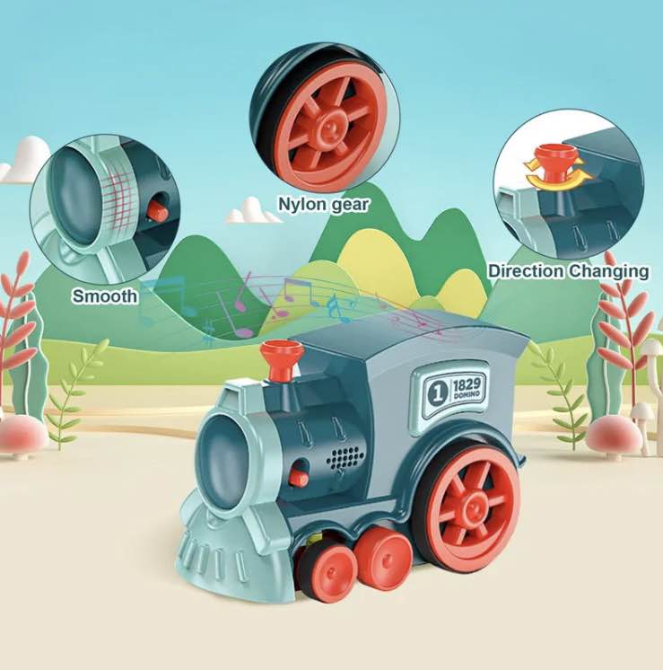 Kids Domino Train Car Set Sound Light Automatic Laying Domino Brick Colorful Dominoes Blocks Game Educational DIY Toy Gift
