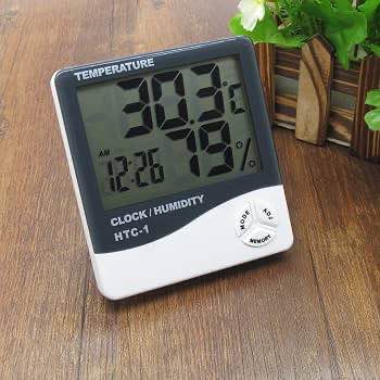 HTC-1 Digital Temperature & Humidity Meter | LCD Thermometer Hygrometer | Indoor Room Temperature Monitor | Clock, Alarm & Calendar Display