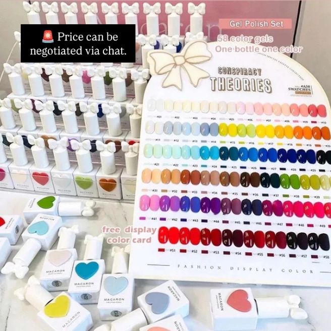 58 Colors Macaron Professional Gel Nail Polish Set – 15ml Each with Free colour card included - Bow shaped cute nail bottle - Long-Lasting UV/LED Gel