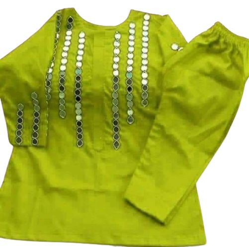 Girls' Cotton 2-Piece Suit | Mirror Work Kurta & Trouser