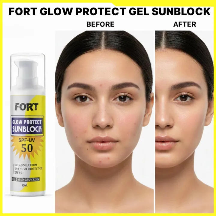 FORT SPF50+ Gel Sunscreen 50ml | Broad Spectrum UVA UVB Protection | Lightweight Non Greasy Formula | Hydrating Daily Sun Protection for All Skin Types