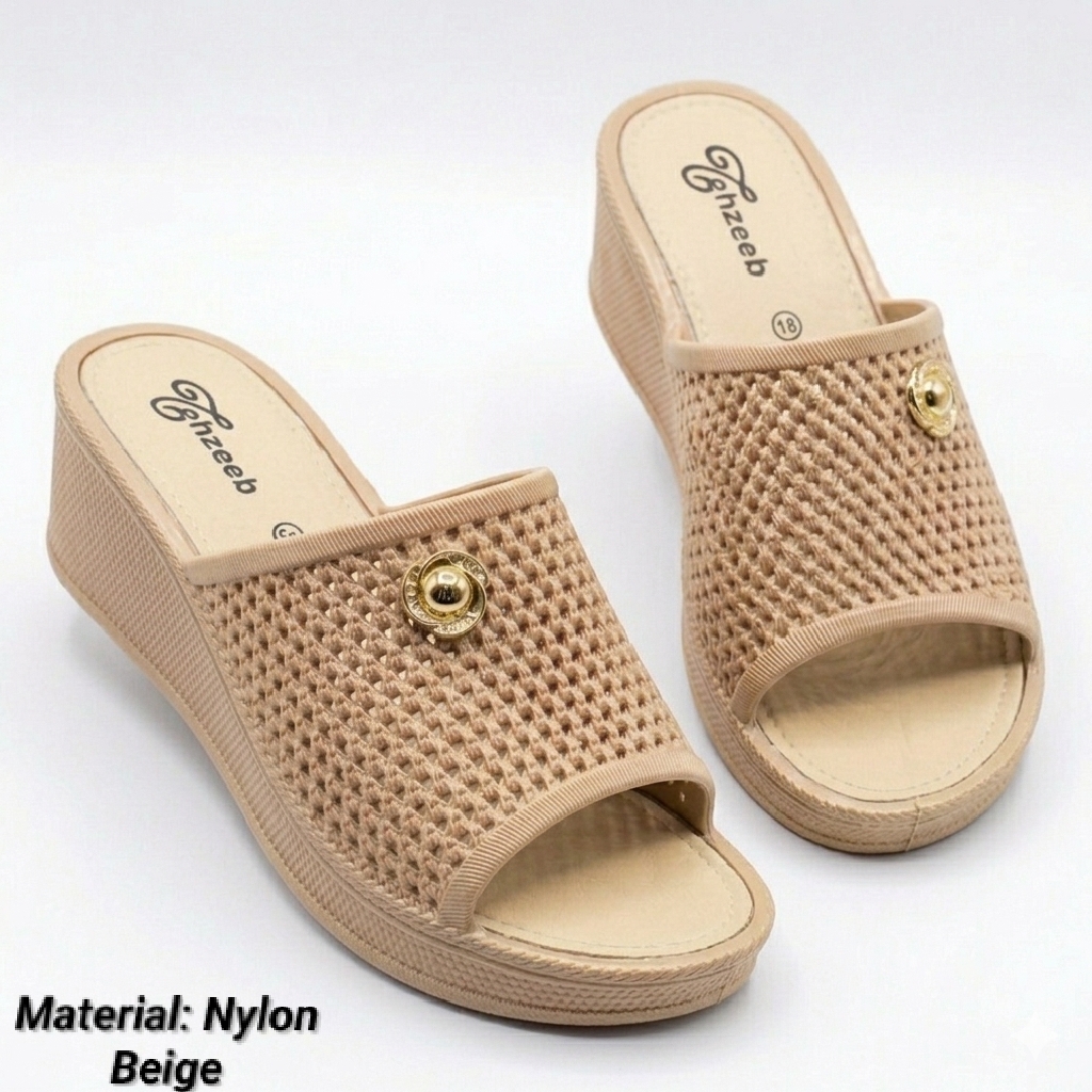 Premium Quality Womens Wedge Heel Slippers Comfortable Slip-On Sandals Stylish Ladies Chappal with Decorative Buckle Durable Nylon Material tahzeeb