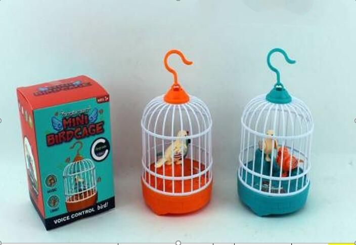 MINI BIRD CAGE W/SOUND+LIGHT 2 COLOUR Voice Control Dialogue Interactive Mini Bird Cage Novelty Funny Toy Gag Toys for Children's Interest Development Pet Induction Toys