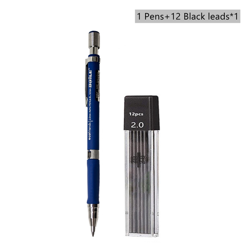 Mechanical Pencil Set 2.0 mm with 2B Black/Colors Lead Refill For