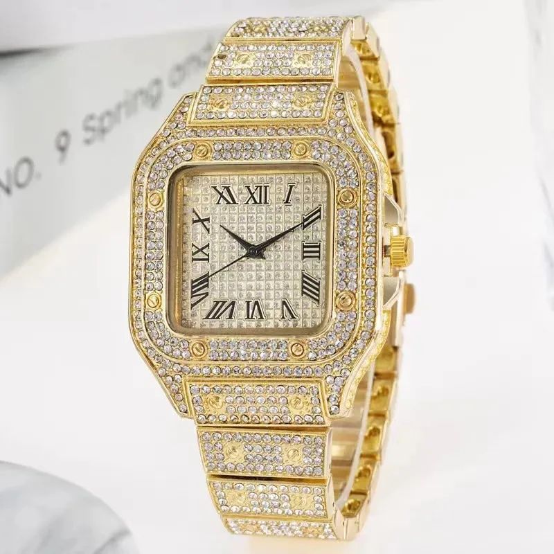 HOT DEALS Luxury Diamond Men Women Watches Gold Watch Ladies Wrist Watch Luxury Rhinestone Unisex Bracelet Watches Female Clock 2025 New