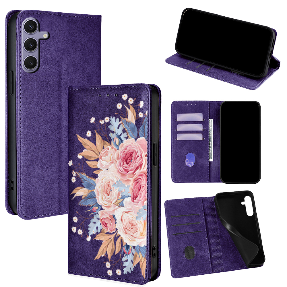 Flower Pattern Magnetic Leather Flip Case for   A17 A07 A56 A36 A26 S25 Ultra S25 FE S24 S23 S22 Plus Wallet Cover
