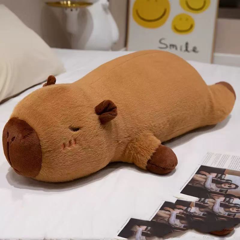 60cm-100cm Kawaii Cartoon Giant Strip Capybara Plush Doll Pillow Lying Brown Orange Wings Creative Capybara Plush Toy Home Decor