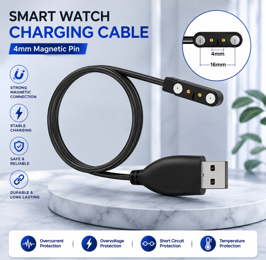 W26 Smart Watch Charging Cable – 4mm Magnetic USB Charger