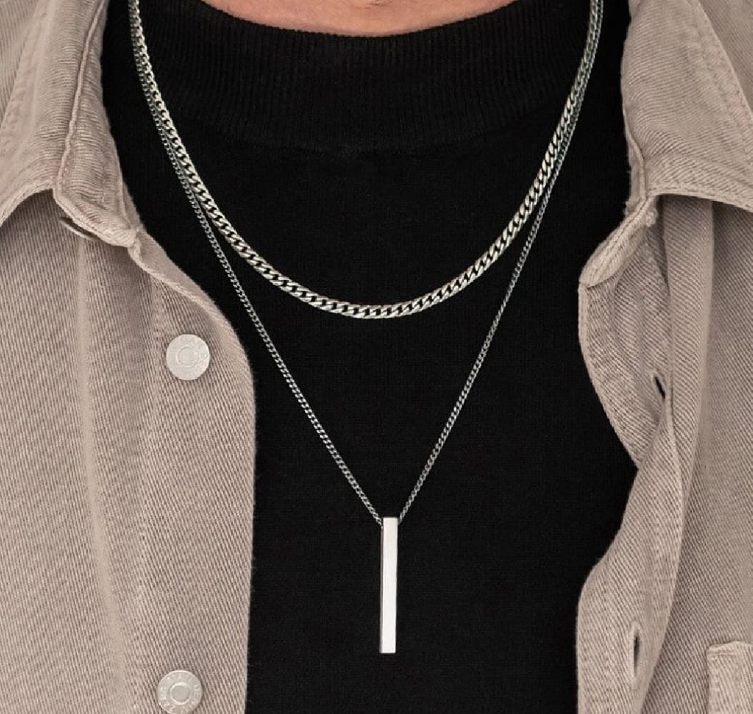 Men's 3D Vertical Nacklace Geometry Stainless steel Cuban Nacklace/ Chain  Temperman Neck chain Trendy Nacklace Gift For Men &Boys