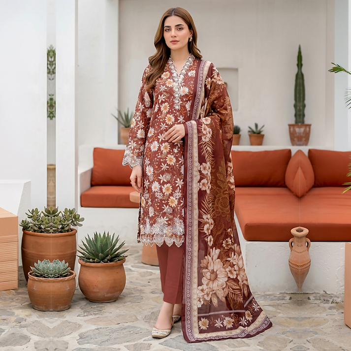 Lakhany 03-piece-unstitched-printed-embroidered-with-printed-lawn-dupatta-10 For Women LG-IZ-0605