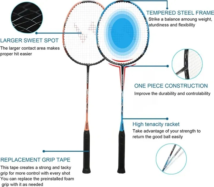Badminton Racket Set, 2 Carbon Aluminum Rackets Including Premium Badminton Bag, 3 Badminton Balls, 2 Racquet Grips