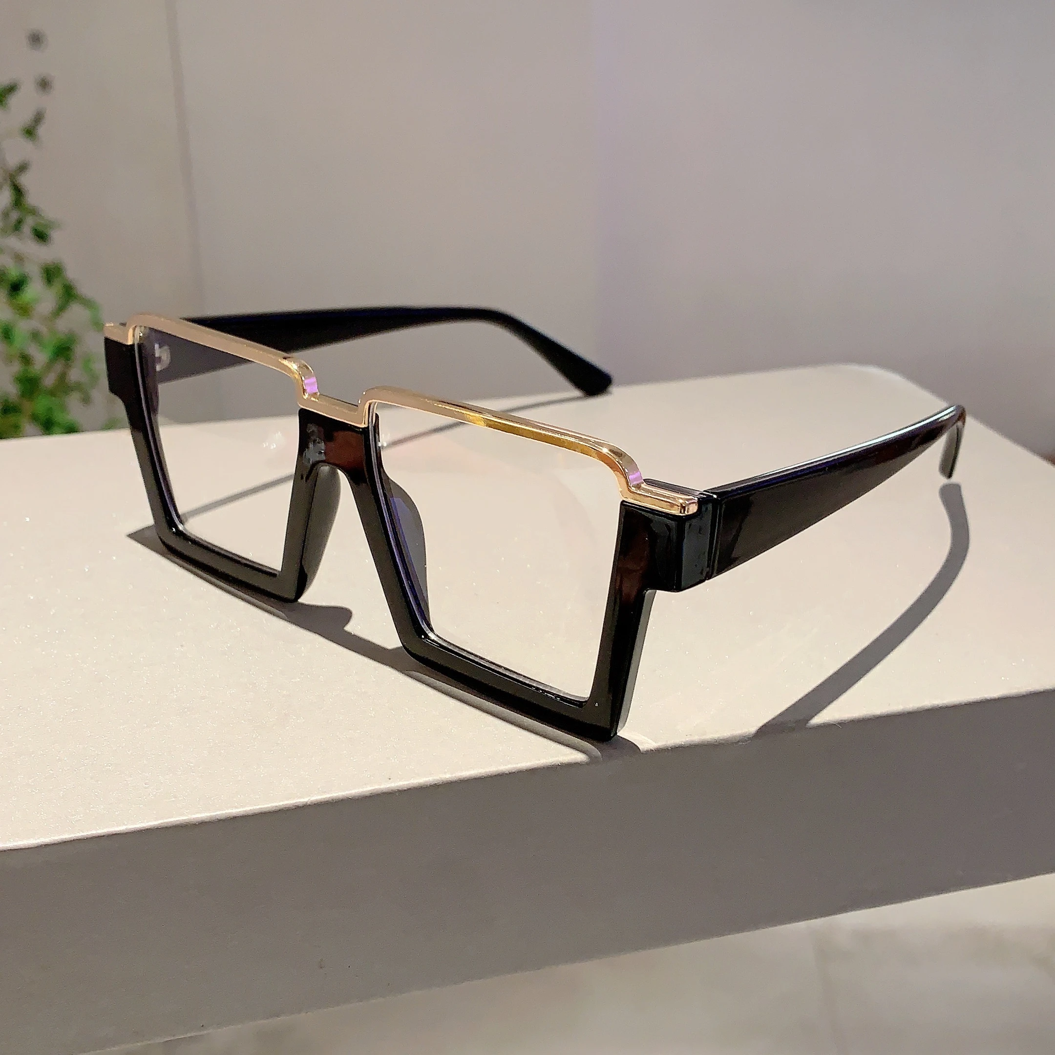 KAMMPT Oversized Square Glasses New Women Stylish Semi Metal Rim Eyeglasses Trendy Vintage Design Blue Light Blocking Eyewear