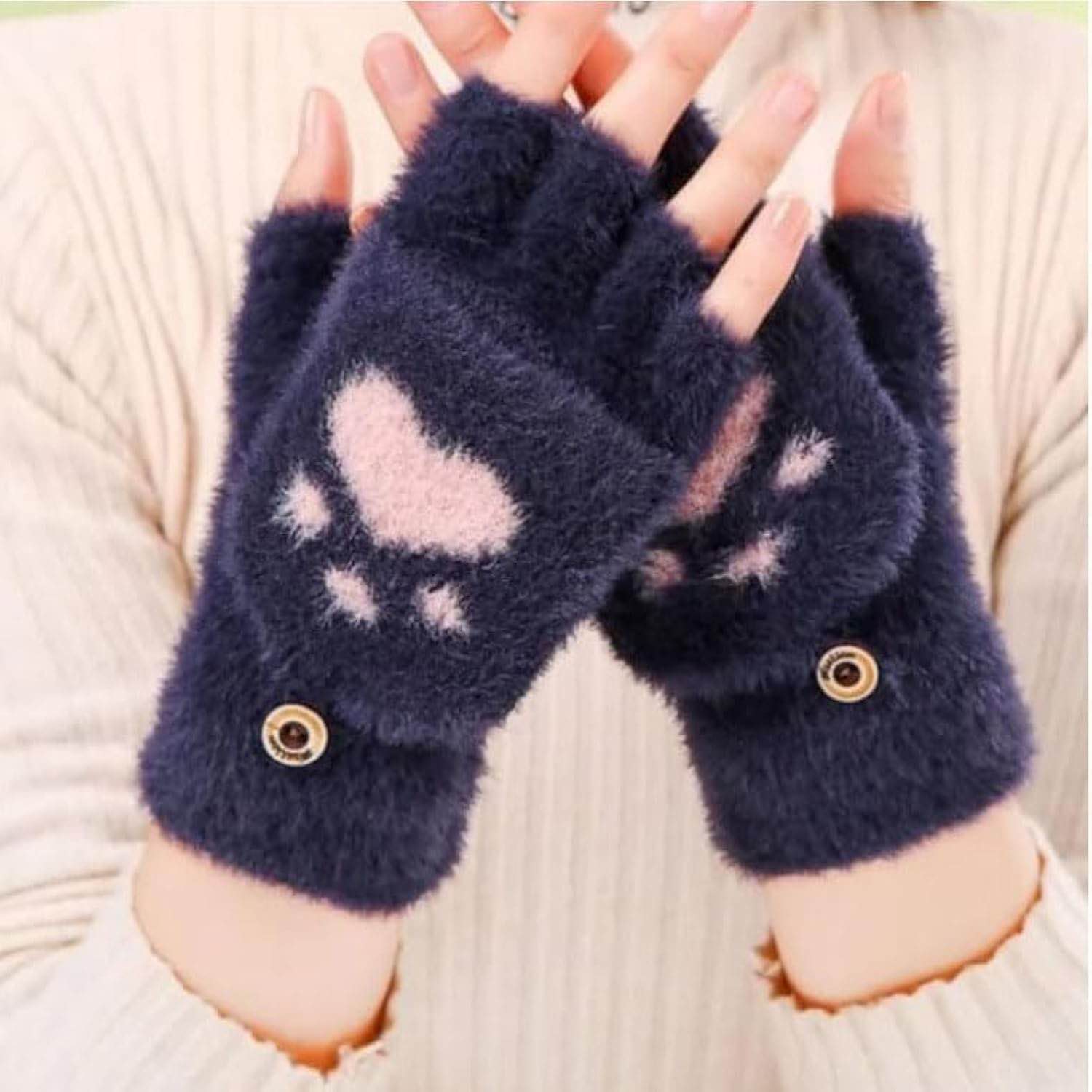 Plush Fingerless Gloves Female Winter Mitten Soft Warm Student Women Flip Gloves Outdoor Write Gloves Thickened Cold Protection