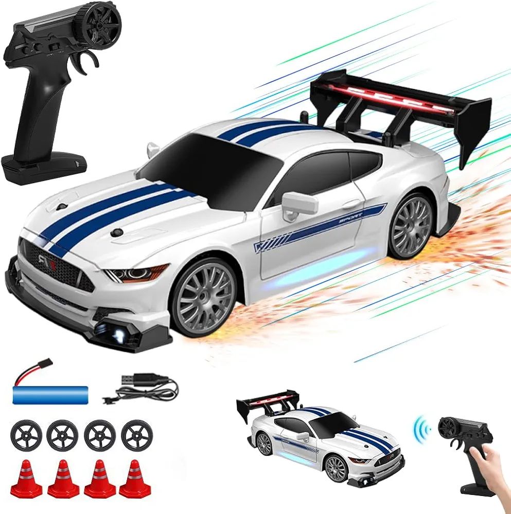 1:24 Racing Car, Mini RC Drift Car, 2.4G RC Car Toy with Remote Control and LED Light, 4WD 30 km/h Remote Control, Mini RC Car for Boys and Girls, Children's Toy