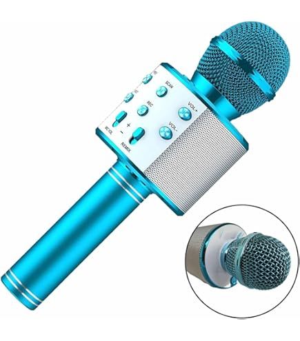 Kids Microphone for Singing, Wireless Bluetooth Karaoke Microphone for Adults, Portable Handheld Karaoke Machine, Toys for Boys and Girls Gift for Birthday Party (Blue)