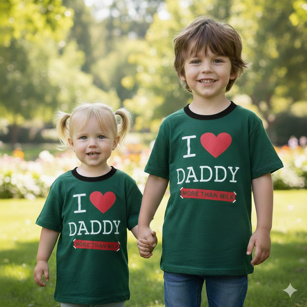 Kids Premium Quality Cotton T-Shirt with High Density Print (I Love Daddy) Green