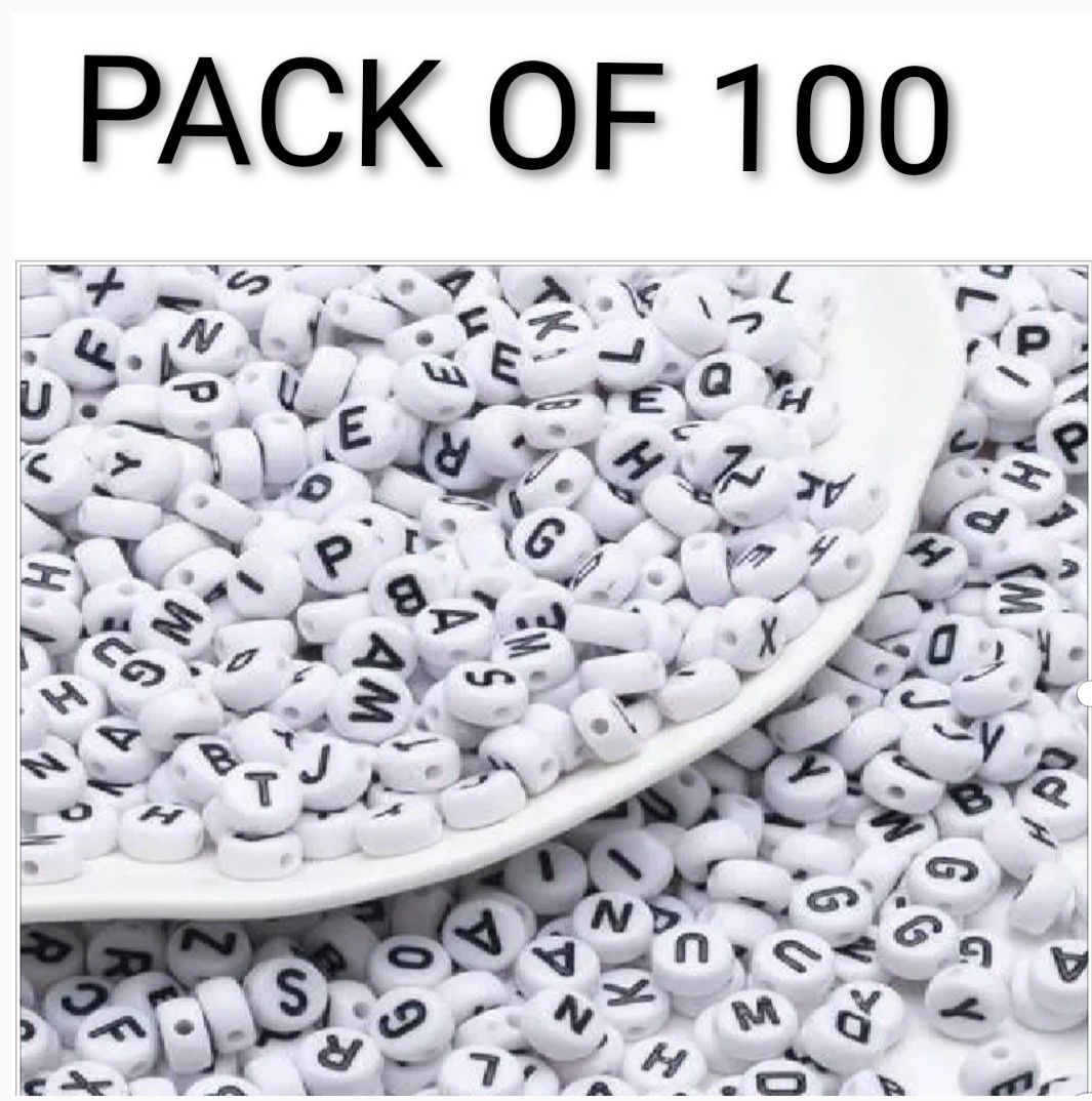 100 Pieces | Mixed White Round Alphabets Beads | Used in Making DIY Jewelry and Accessories beads for jewelry bracelets making A01