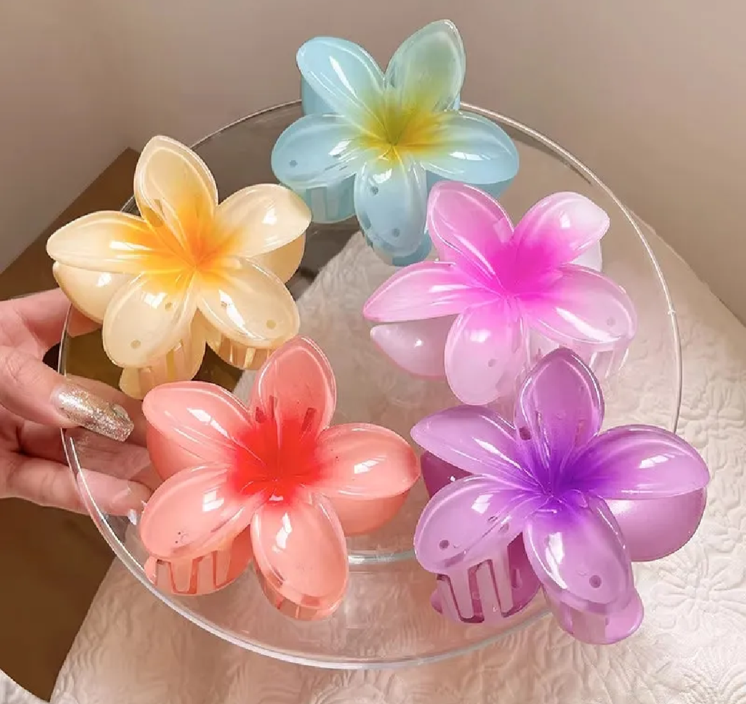 Pack of 2 Flower Claw Clips Large Size – Korean Style Hair Clutcher Strong Hold Floral Hair Clips for Women & Girls
