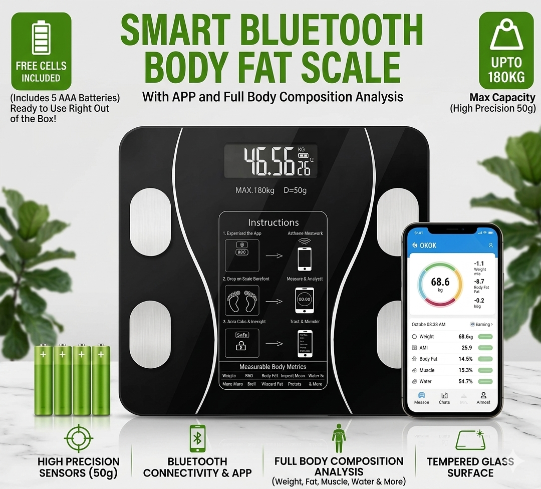 Original Smart Digital Body Weight Scale 180KG  High Precision Electronic Weighing Machine  Smart Bluetooth Body Scale  Tempered Glass  Accurate Weight Machine