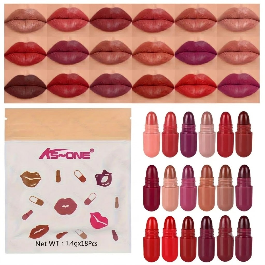 (KS-ONE) 18 Colors Mini Capsule Lipstick Long-Lasting Matte Capsule Lipstick