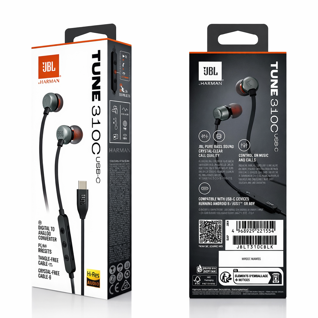 JBL Tune 310C USB Type-C Wired Handsfree | Pure Bass Sound | Hi-Res Audio | Built-in Mic
