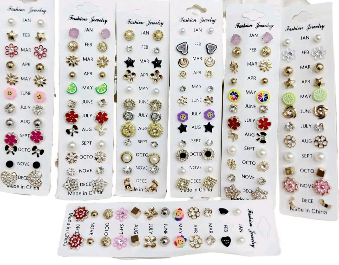 12 Pairs Gold & Pearl Birthstone Stud Earrings Set for Women & Girls – Daily Wear Calendar Earrings Pack