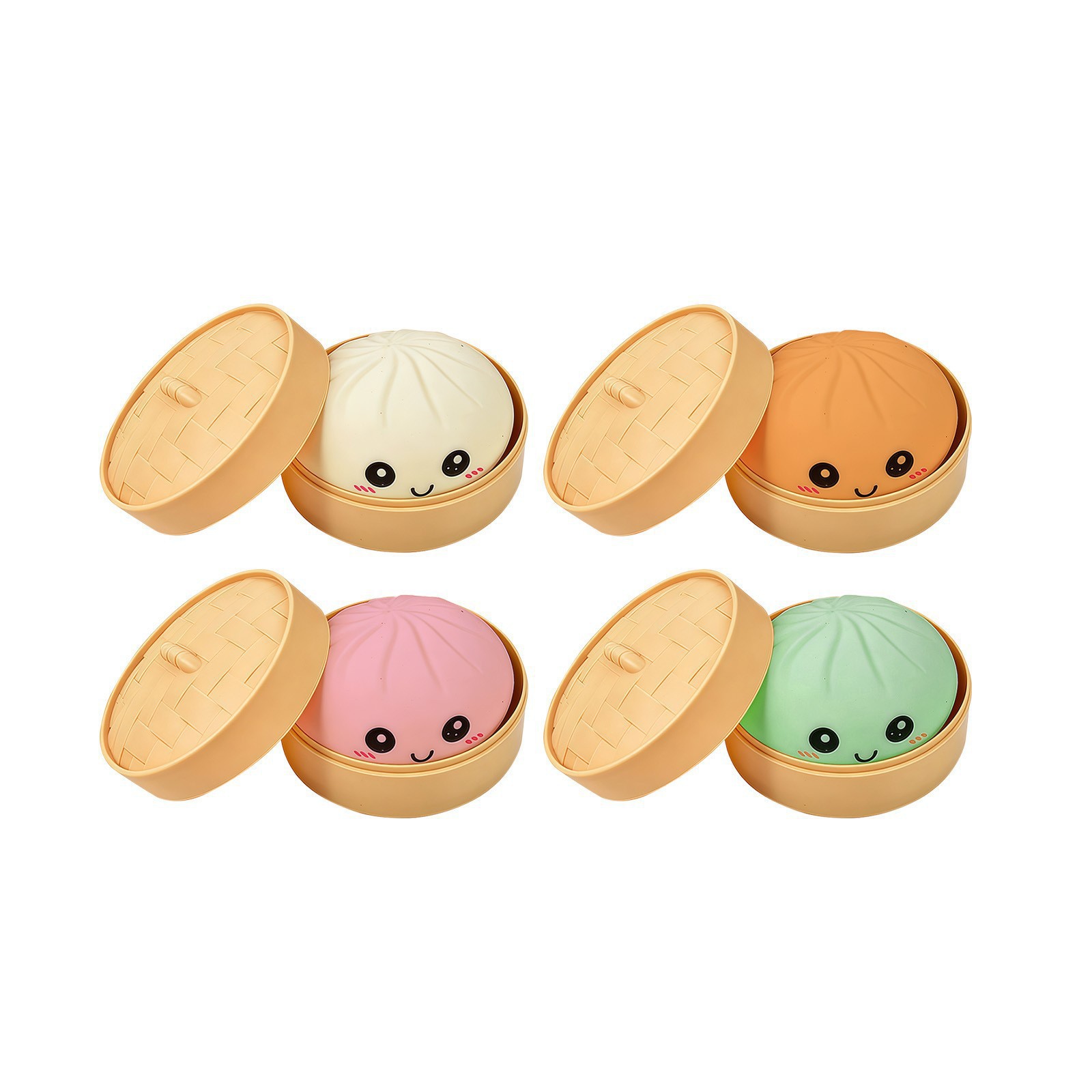Cute Cartoon Bun Squishy Toy With Mini Bamboo Steamer Box Slow Rising Dumpling Squishies Multicolor  Squeeze Toy