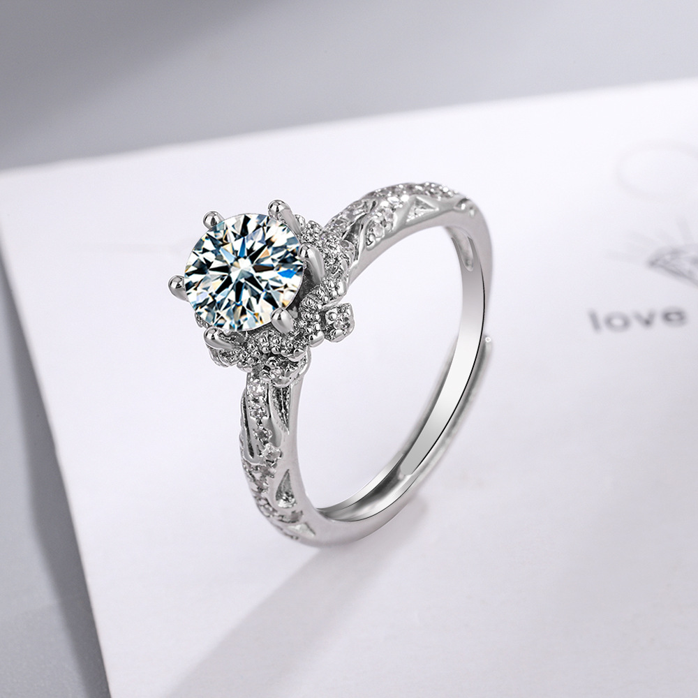 925 Sterling Silver Zircon Adjustable Engagement Rings For Women Wedding Elegant Jewelry Ladies Accessories  R39011