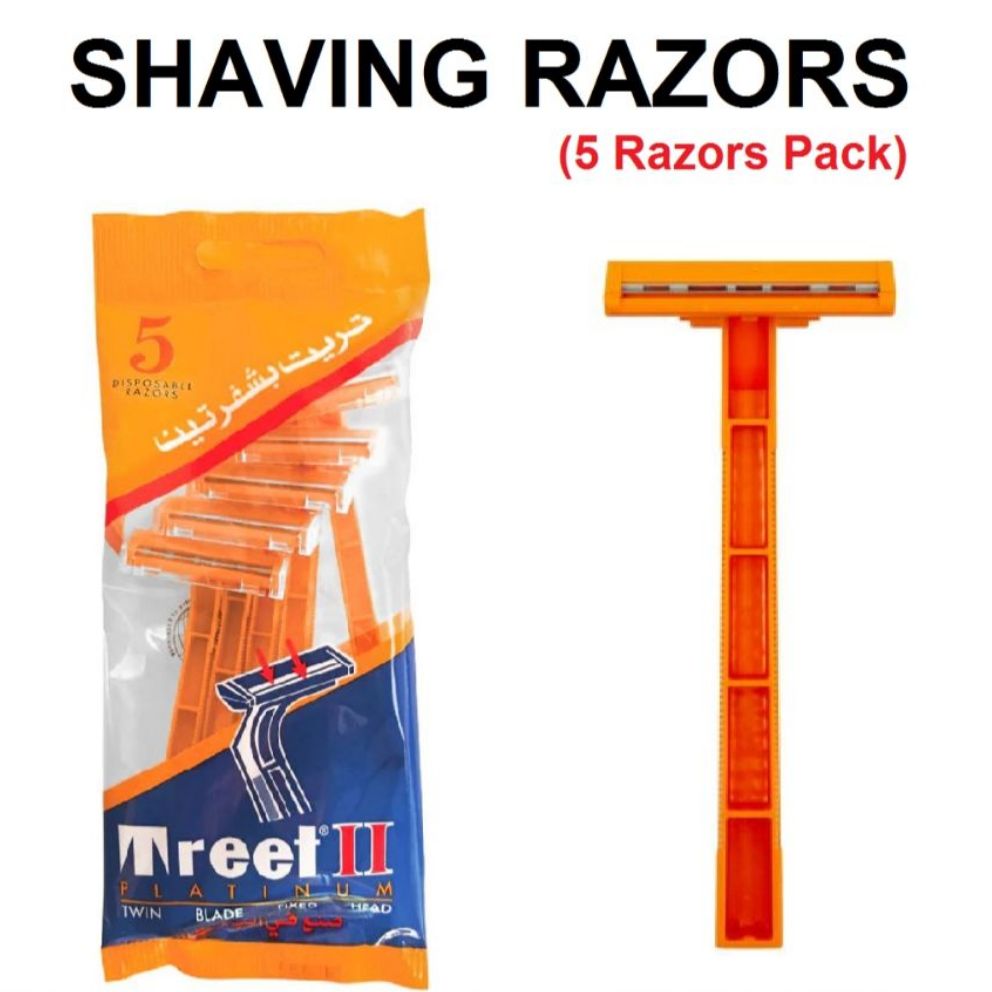 Treet 2 Platinum (5 Razor Pack) Twin Blade Shaving Razor For Men Hygienic Razor Ustraa For Men Safety Razor For Men Pravite Parts, Body Razor