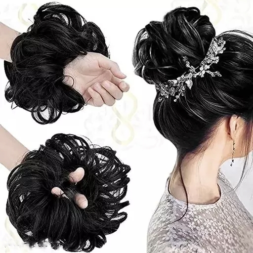 Black Color Hair Jura Extension And Dark Brown Hair Extension For Women And Girls Big Hair Volumizer Bun And Poni Extension Natural Look Soft Synthetic Hair Jura For Bridal Party Office And Daily Wear Elegant Hair Styling Tool