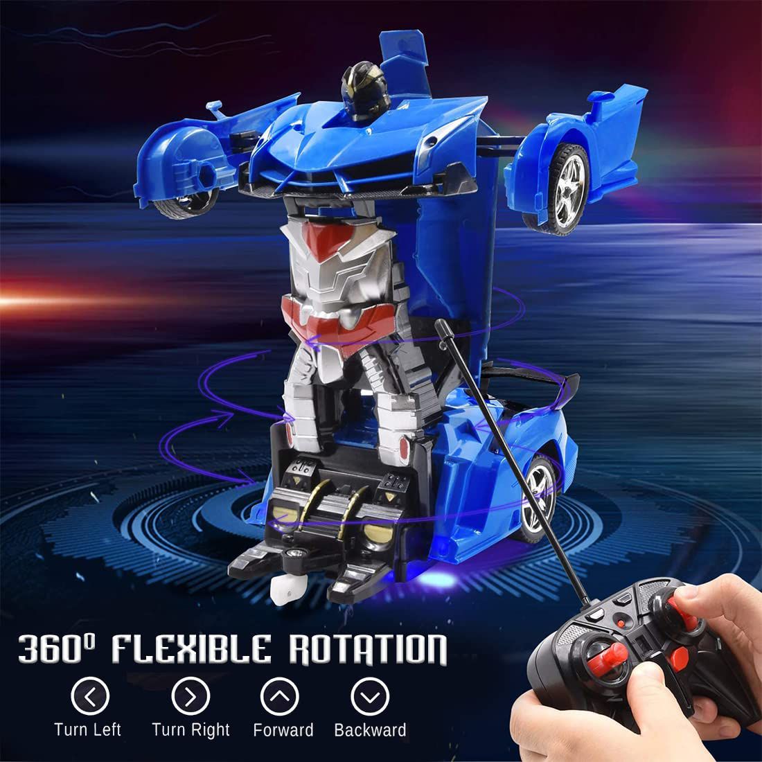 Transformer Remote Control Robot Car Independent 2.4G Robot Deformation RC Car Toy with One Key Transformation & 360 Speed Drifting 1:18 Scale - Blue