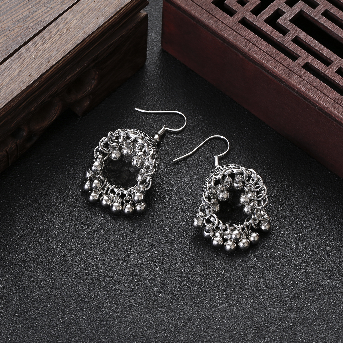 New Horizons Oxidized Jewelry Silver Jhumka Earrings Necklace Set Baho Style Earrings Women Jewelry Girls Jewelry Antique Oxidized Pendant Set Traditional Jewelry Party Jewelry Bridal Jewelry Ethnic Earrings Necklace Wedding Jewelry Gift