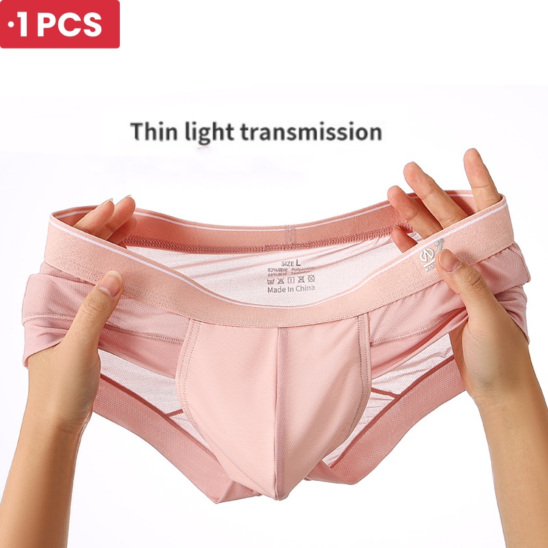 1 PCS Summer New Men's Triangle Underwear Ice Silk Mesh Fabric Breathable Quick Drying Men's Underwear Solid Color Underwear Men