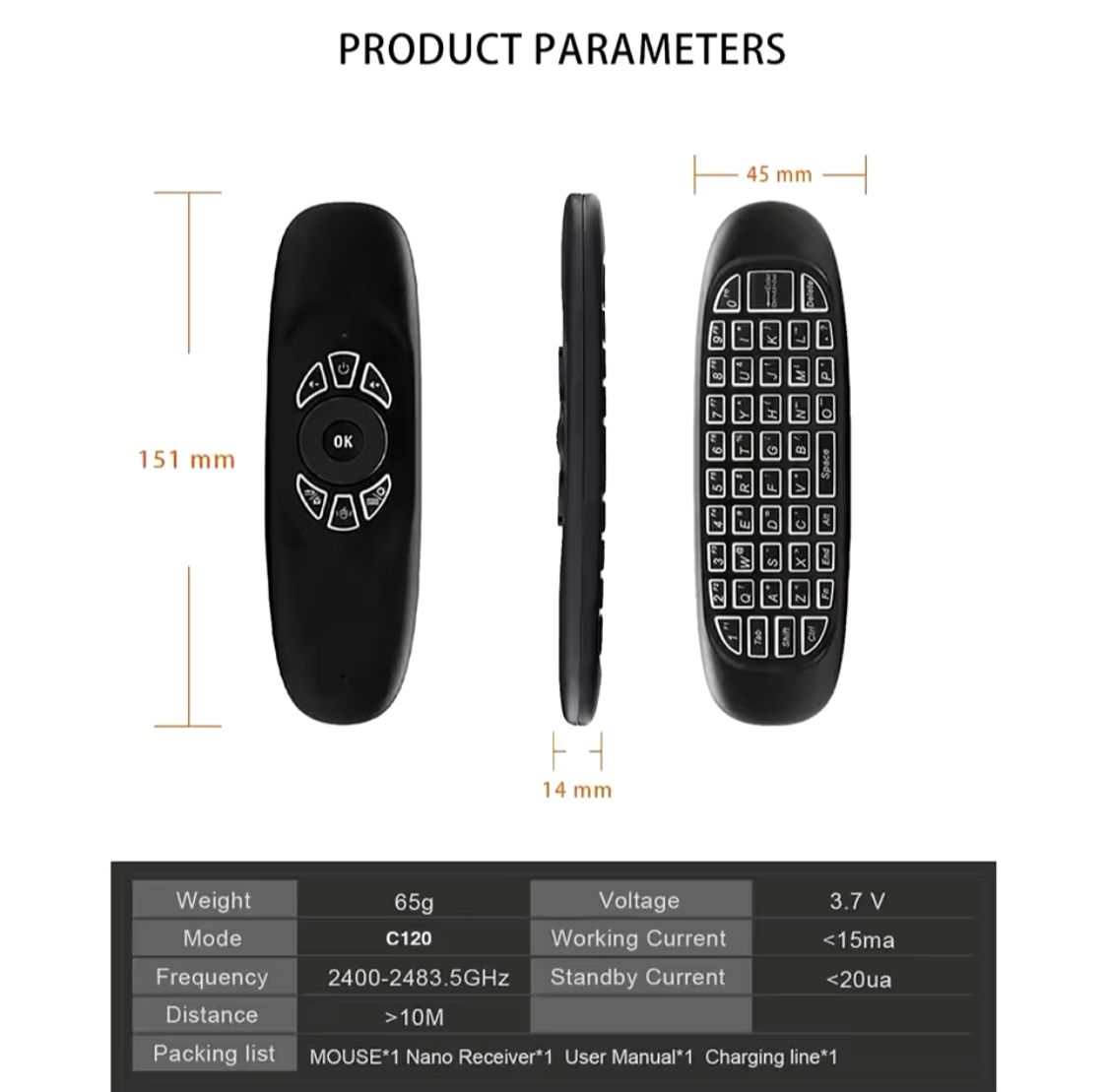 C120 RGB 7 BACKLIGHT VOICE AIR MOUSE FULL WIRELESS KEYBOARD 2.4GHz GYRO 360 VOICE CONTROL MIC