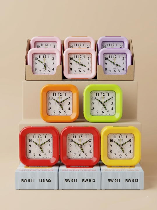 Mini Square Silent Alarm Clock – Colorful Bedside Table Clock | Quartz Analog Travel Clock | Loud Alarm | Home, Office & Kids Room