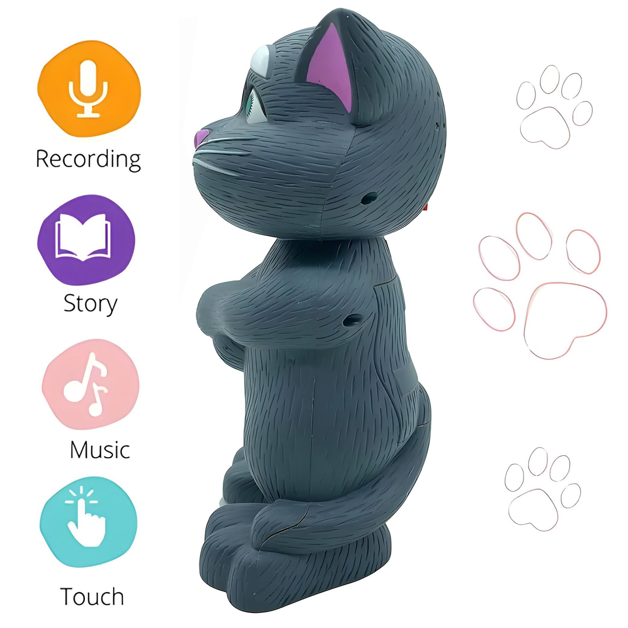 Voice Repeating Intelligent Talking Tom Toy for Kids, Electronic Voice Recording Cat Speaking Toys, Educational Learning Tool for Language and Social Skills (White)