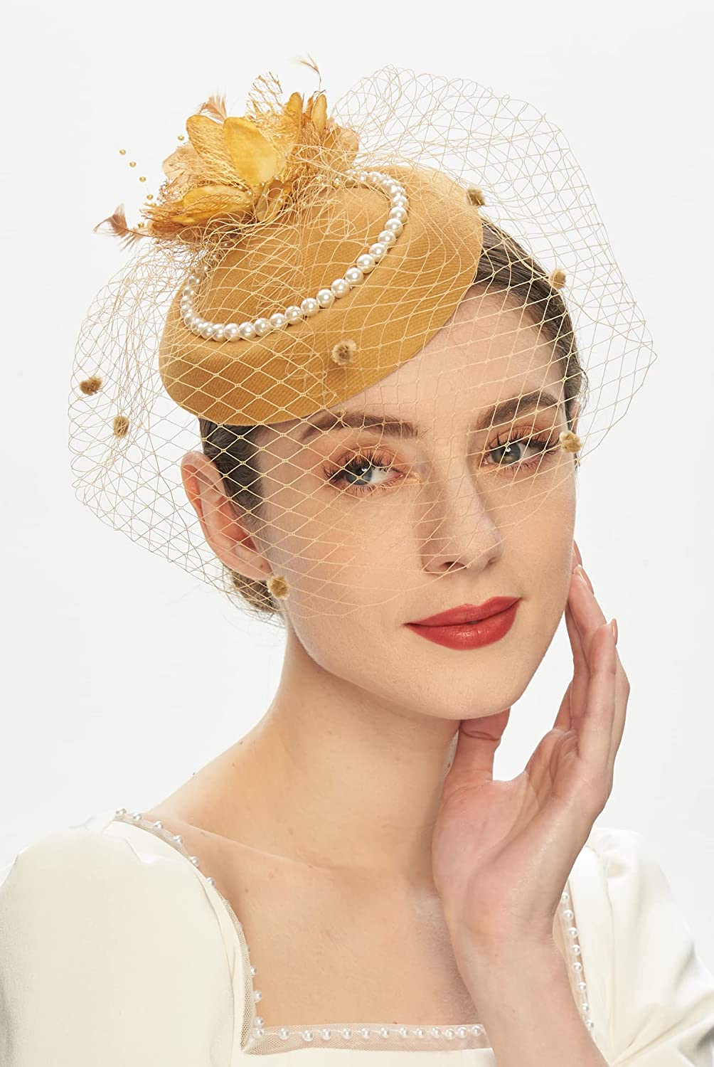 Elegant Fascinators For Women Charming Mesh Feather Headderss Cocktail Tea Party Hairbands Civil Wedding Hat Hair Accessories
