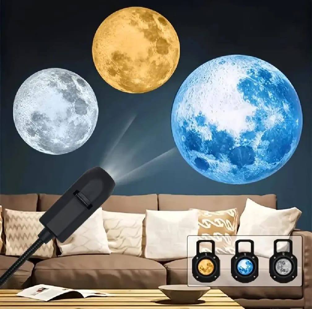 USB Galaxy & Moon Projection Night Light | Mini Flexible USB Projector Lamp | Multiple Slide Patterns | Bedroom, Gaming Room & Home Decor Light