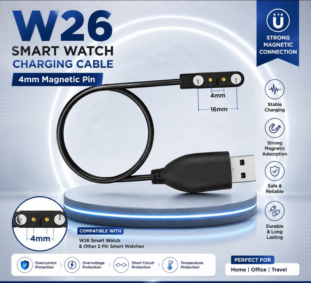 W26 Smart Watch Charging Cable – 4mm Magnetic USB Charger