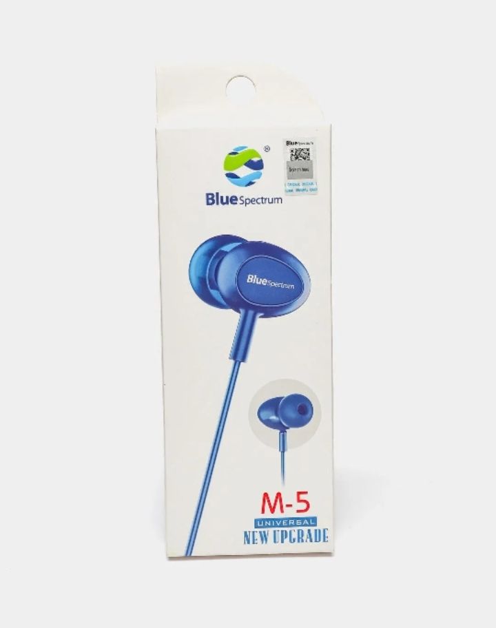 Original Blue Spectrum M5 Handfree Stereo Earphones High Base Hand Free Ear Phone For All Mobile Phone