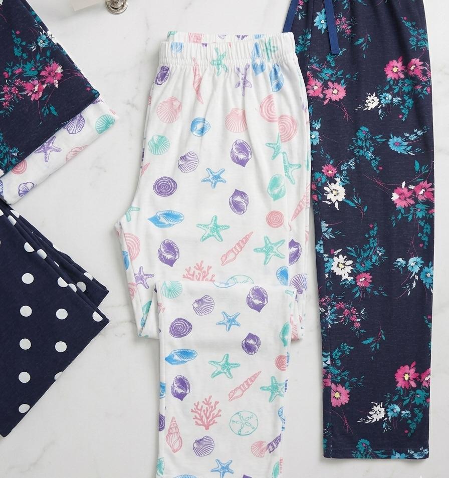 Pack of 2 random colour printed ladies breatheable cotton jersey trousers pajama