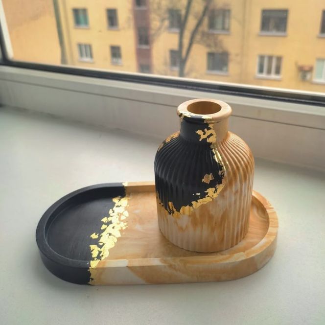 2pc set for home decoration | Cute oval tray and mini vase set | Concrete set | Beautiful jewellery storage tray