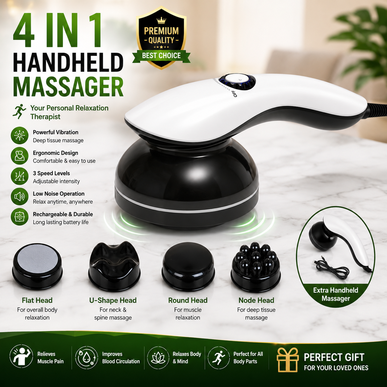 Handheld Cellulite Body Massager, Electric Body Sculpting & Full Body Massage Machine with 4 Massage Heads for Legs, Waist & Body