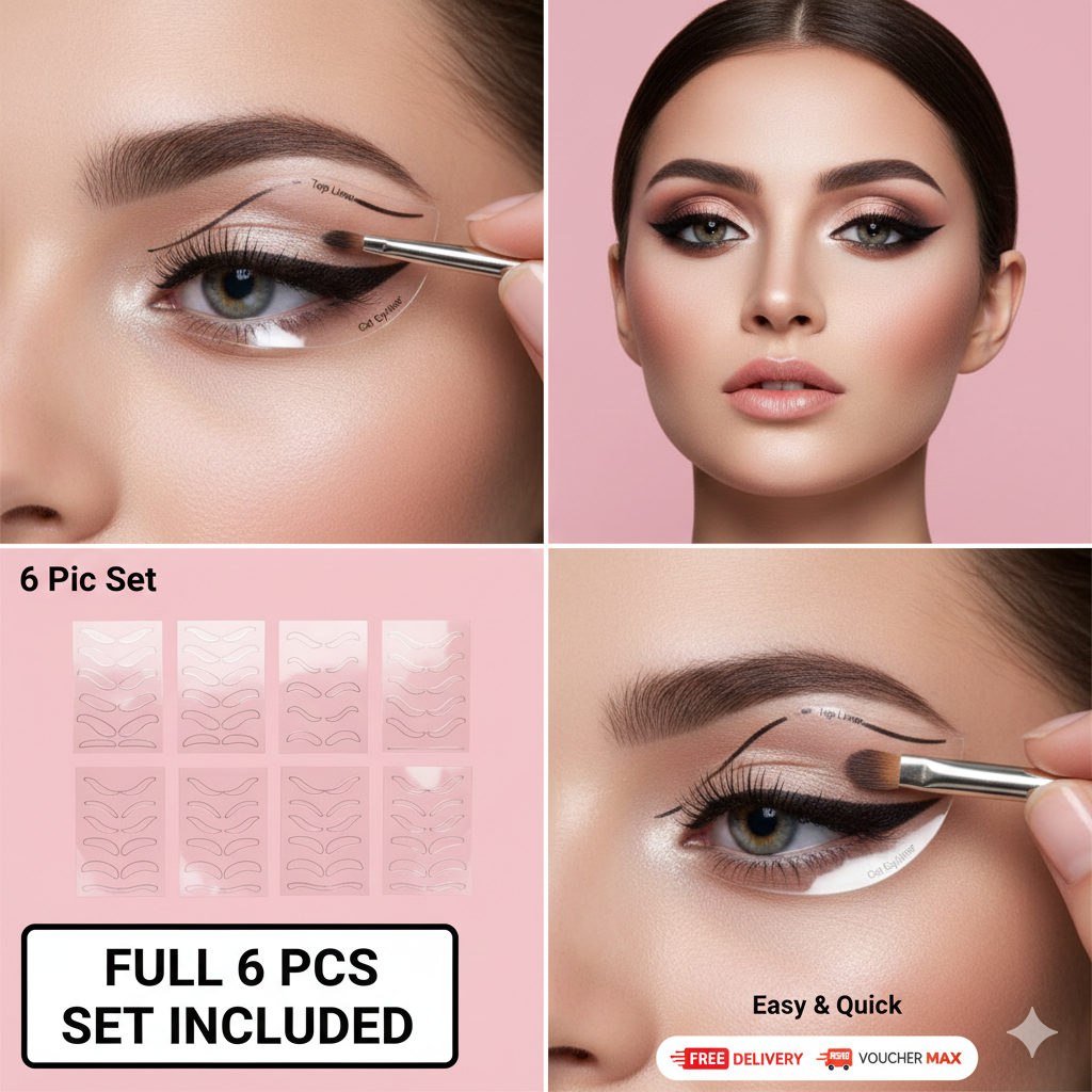 6Pcs Eyeliner Stencils & Stickers Set – - Winged Cat Eyeliner Template, Eyebrow Shaping Card, Eye Shadow Makeup Tool Kit ^