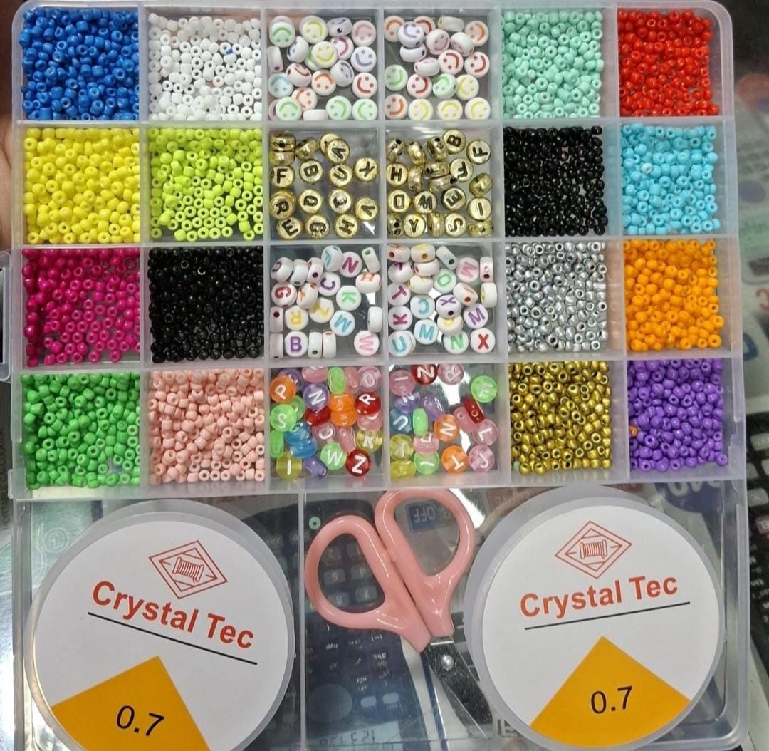 DIY Jewelry Making Beads Kit with Organizer Box | Colorful Seed Beads, Alphabet & Letter Beads with Scissors | Bracelet Necklace Making Craft Kit
