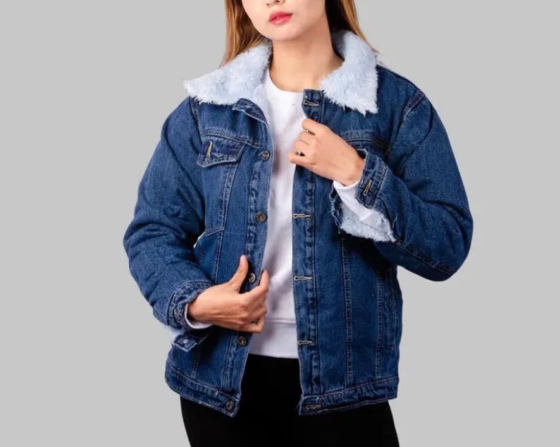 Stylish And Unique Full Sleeves Plus Fur Denim Jeans Jacket For Men