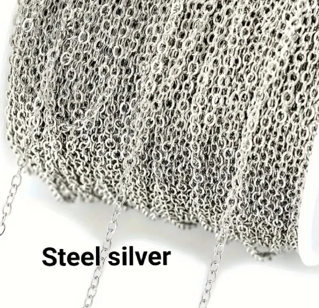 2mm Golden & Steel Silver Chain for Jewelry Making – 2 Yard (gaz) & 5 yard (gaz) – High Quality (Not Stainless Steel) | Deebaj by Maria