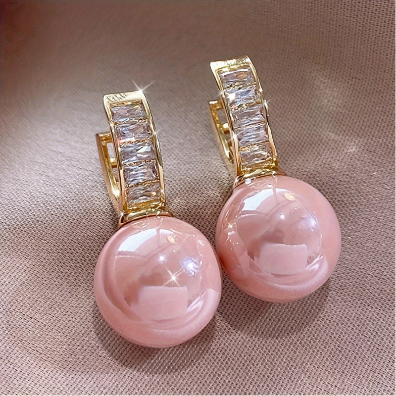 Pink Imitation Pearl Earrings for Women Gold Color Luxury Trendy Female Simulated Pearl Earrings Hot Jewelry