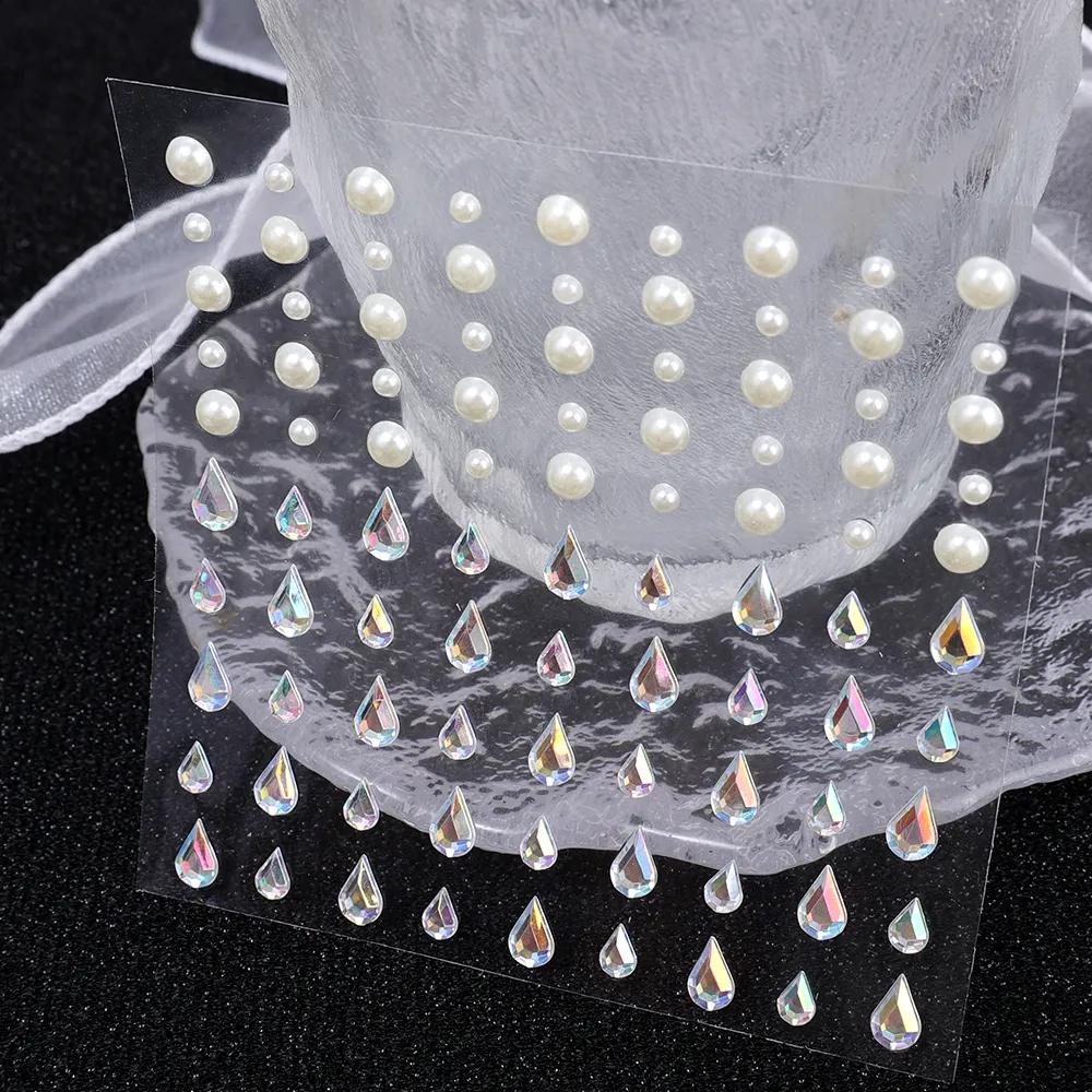 Self Adhesive Pearl Hair Stickers Stick On Hair Pearls Hair Decoration Gems For Girls And Women DIY Hair Styling Accessories No Glue Styling Pearls Bridal Hair Stickers For Braids Updos Reusable Hair Gems Festival Makeup Face Nail Pearl - White